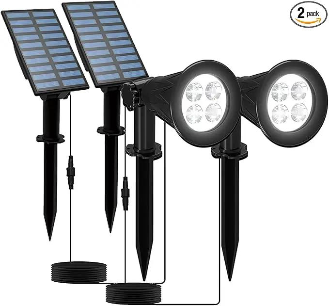 Solar Powered LED Spot Light, T-SUNUS 2 in 1 Installation Separated Panel and Light, IP65 Waterproof Outdoor Landscape Security Lighting for Patio,Yard,Garden,Driveway,Stair (2Pack White-6000K) by GreenHaven Gardens