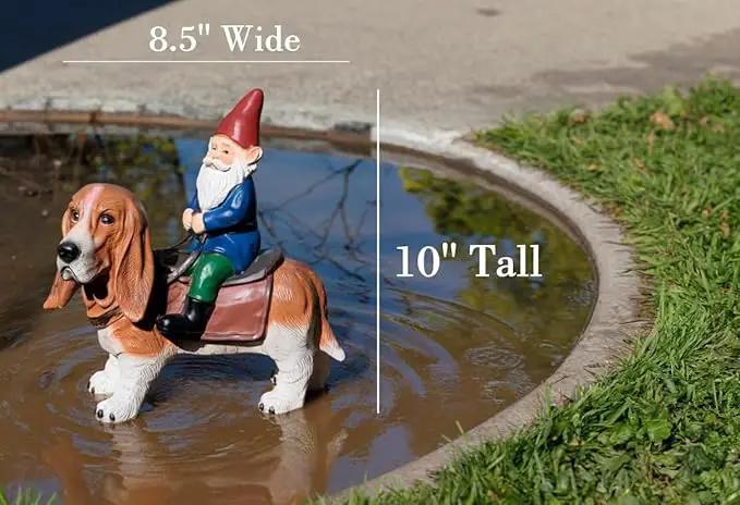 Funny Guy Mugs Gnome Riding A Basset Hound - Funny Garden Gnomes Gifts for Women - Garden Gnomes for Outdoors - Gifts for Dog Lovers - Indoor/Outdoor Garden Gnome Sculpture for Patio, Yard or Lawn by GreenHaven Gardens