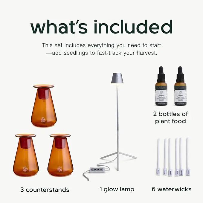 Counterstand Set – Vase Plant for Indoor Edible Garden Kit for Herbs & Lettuce – Small-Space Hydroponic System – Home Decor & Gifting – Without Live Plants by GreenHaven Gardens