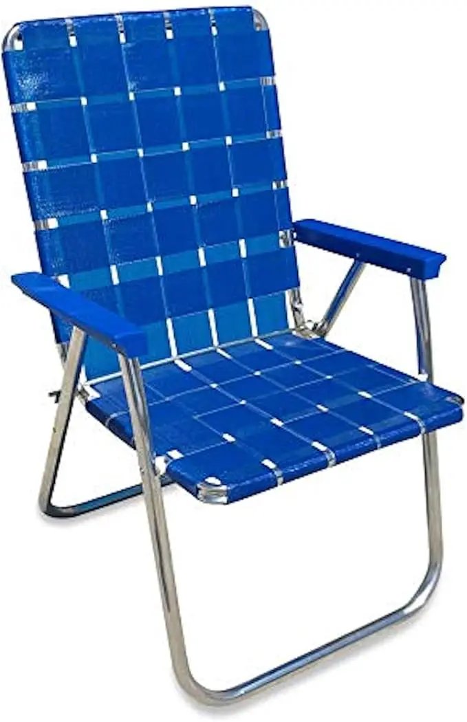 Lawn Chair USA Folding Aluminum Outdoor Patio Lawn Chair | Heavy-Duty Webbed Chairs for Camping, Sports, Beach, Yard & Tailgating | Lightweight Portable | Classic - Blue Wave with Blue Arms by GreenHaven Gardens