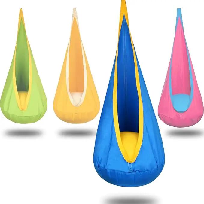 Kids Pod Swing Hanging Seat Child Hammock Chair Indoor and Outdoor Sensory Swing 100% Cotton Loading Capacity 170 lbs (Blue) by GreenHaven Gardens