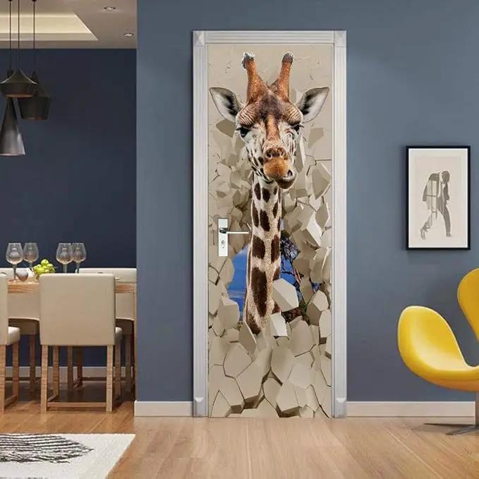 3D Peel and Stick Murals - Giraffe - Self-Adhesive Removable PVC Waterproof Door Poster for Bedroom Living Room Decoration 37.4 x 78.7 inch by GreenHaven Gardens