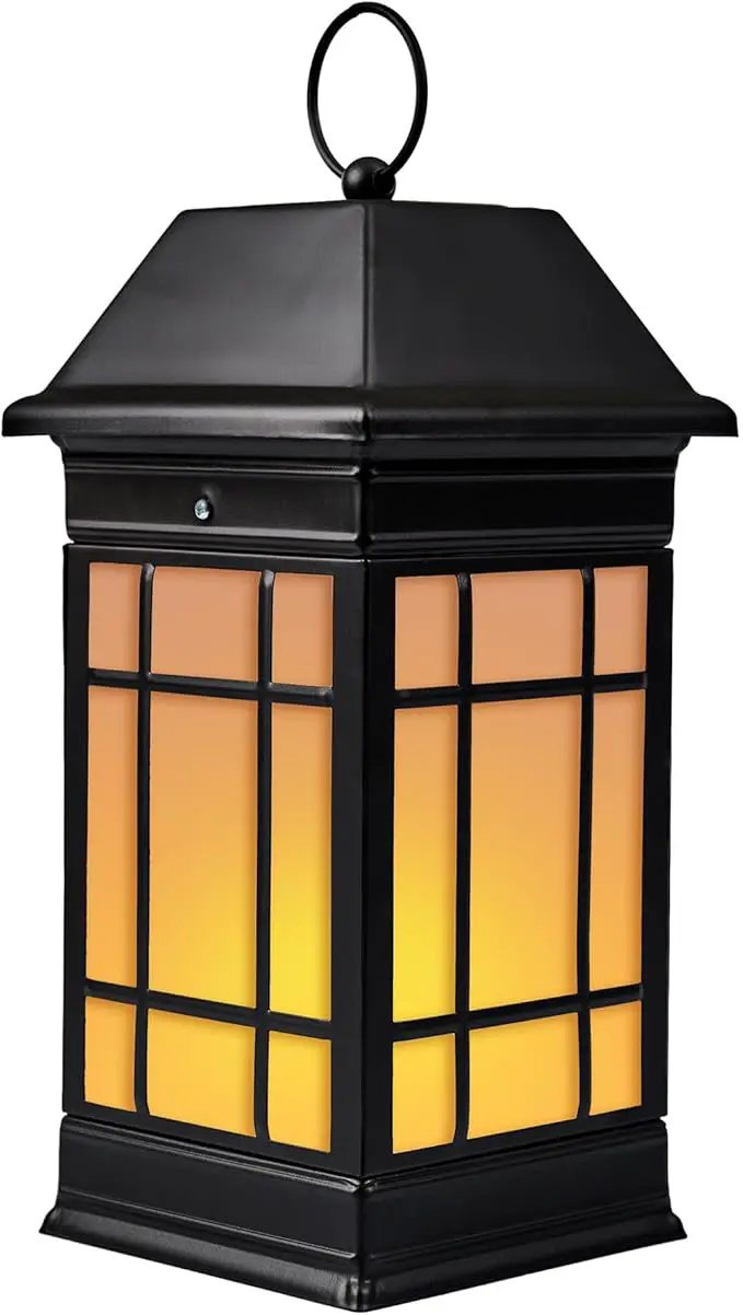 14" Solar Lantern Outdoor Waterproof, Glass Flickering Flame Solar Lanterns, Hanging Metal Lantern Decorative for Patio Front Porch Garden Backyard Tabletop Mothers Day Gifts Mom by GreenHaven Gardens