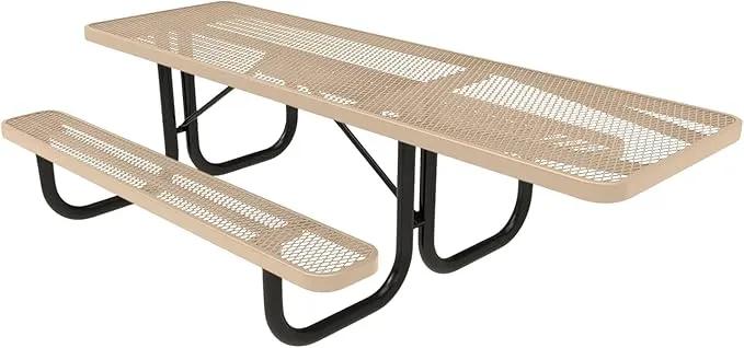 Coated Outdoor Furniture Heavy-Duty Portable ADA-Compliant Outdoor Picnic Table, Expanded Metal Patio Dining Furniture Made in America (8ft Rectangular, One-Side Handicap, Tan) by GreenHaven Gardens