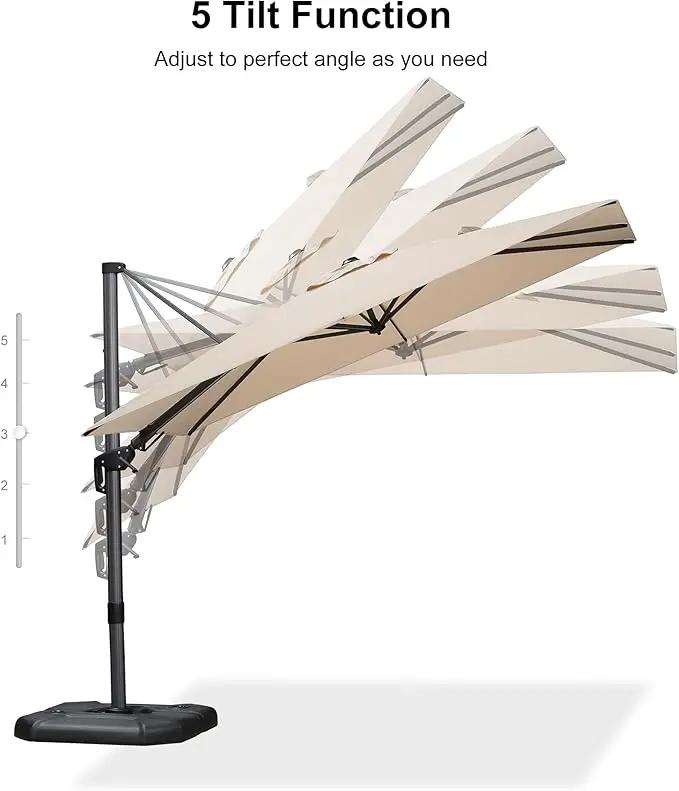 PURPLE LEAF 6.5' X 10' Left-right Tilt Patio Umbrella with Base Outdoor Cantilever Swivel Rectangle Umbrella Aluminum Offset Umbrella with 360-degree Rotation for Garden Deck Pool Patio Beige by GreenHaven Gardens