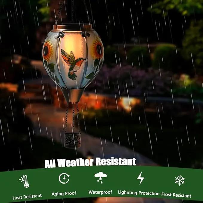 Hot Air Balloon Solar Lantern - Simulated Flickering Flame Hummingbird Glass Lantern, Outdoor Hanging Sunflower Yard Light Waterproof IP65 & Weather Resistant for Garden Patio Lawn Porch Decor Gfit by GreenHaven Gardens