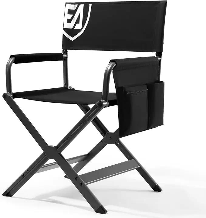 EVER ADVANCED Aluminum Lightweight Directors Chair Foldable, Folding Studio Movie Chairs Camping Event Vendor Chair, 19" Seat Height Black Fabric/Grey Frame, Support 350lbs by GreenHaven Gardens