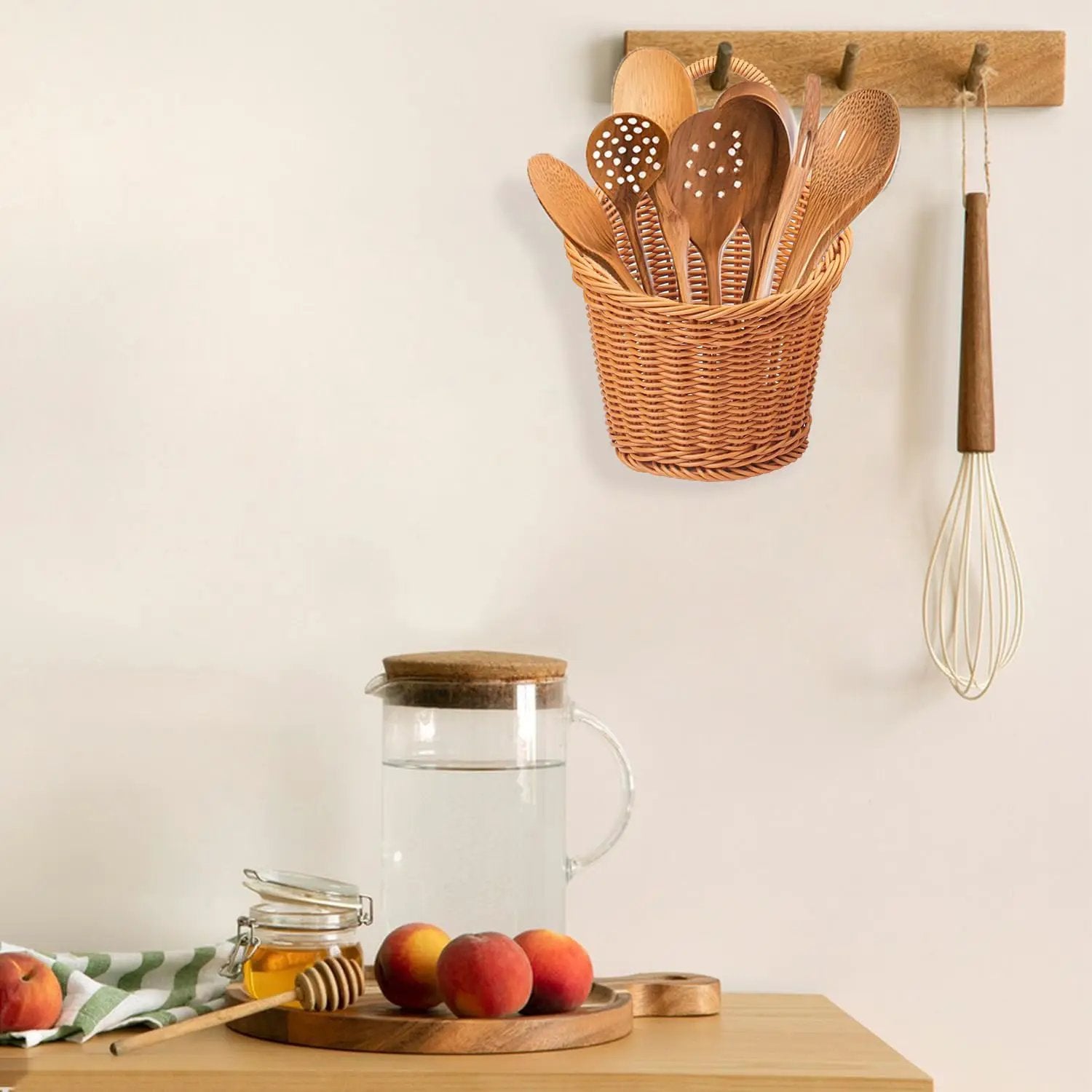 6 Pack 3 Size Woven Hanging Fruit Basket, Wall Hanging Wicker Baskets, Wall fruit Wicker Basket for Kitchen, Planter, Vegetable & Fruit, Boho Home Decor by GreenHaven Gardens