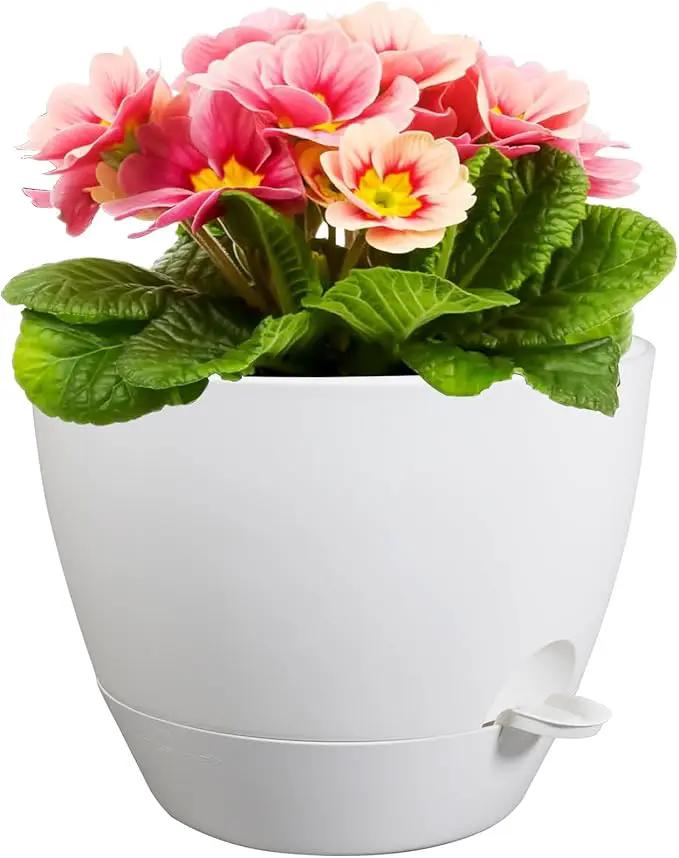12 inch Large Self Watering Pots for Indoor Outdoor Plants, Plant Pots with Mesh Drainage Holes for Garden House Plants, Plastic Planters with Reservoir for Flower Plants, White by GreenHaven Gardens