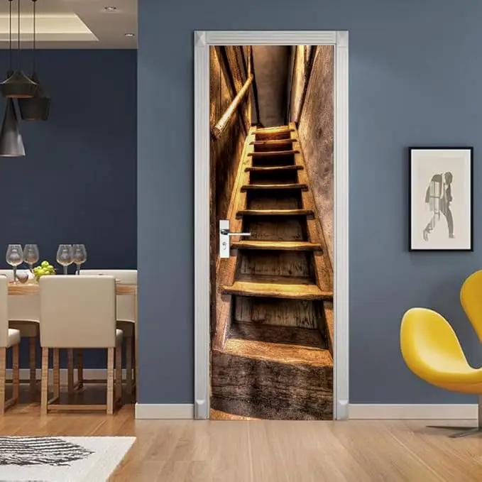 3D Door Stickers Murals Peel and Stick - Wooden Stairs - Door Wallpaper Self-Adhesive Door Decals Removable PVC Waterproof Door Poster for Bedroom Living Room Door 35.4" x 78.7" by GreenHaven Gardens
