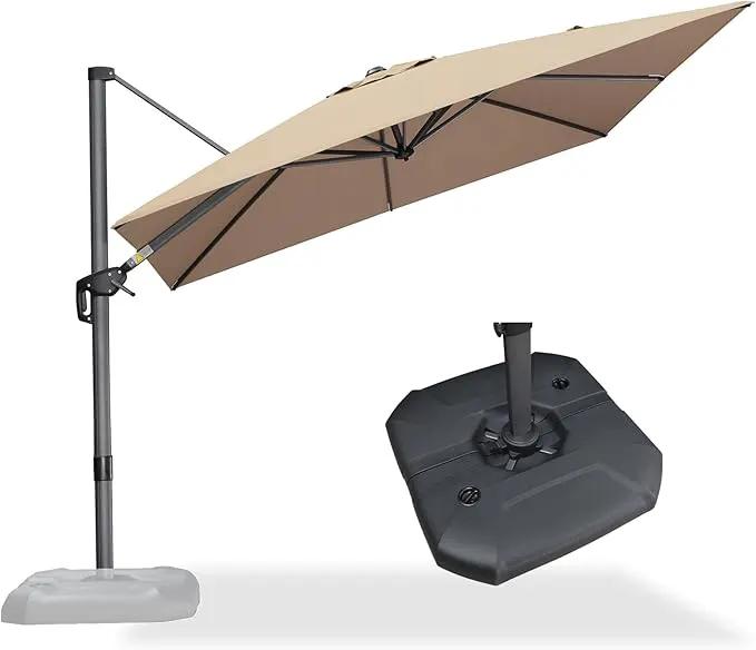 PURPLE LEAF 9 Feet Square Cantilever Umbrella Patio Umbrella with Base Outdoor Umbrella Aluminum Offsetwith 360-degree Rotation for Garden Deck Pool Patio Taupe by GreenHaven Gardens