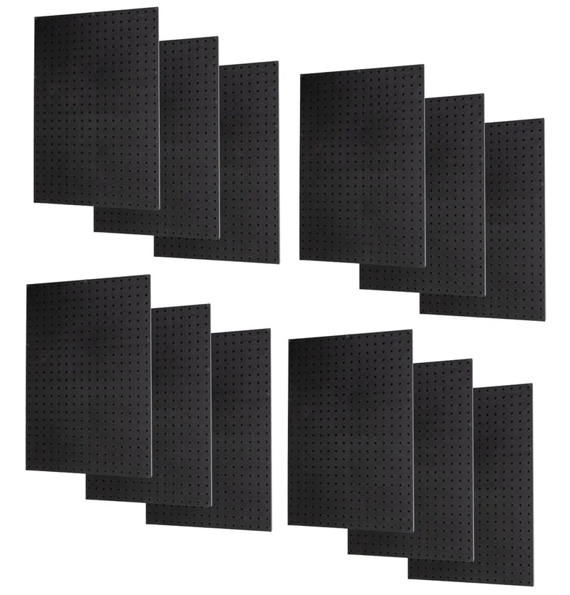 WallPeg Pegboard Panels Garage Organization - 12 ea (24"x16") Black Peg Board Panel Set - (PB-1-B) Tool Organizer, Crafts, Shop, Home, Office, Wall Storage Kit by GreenHaven Gardens