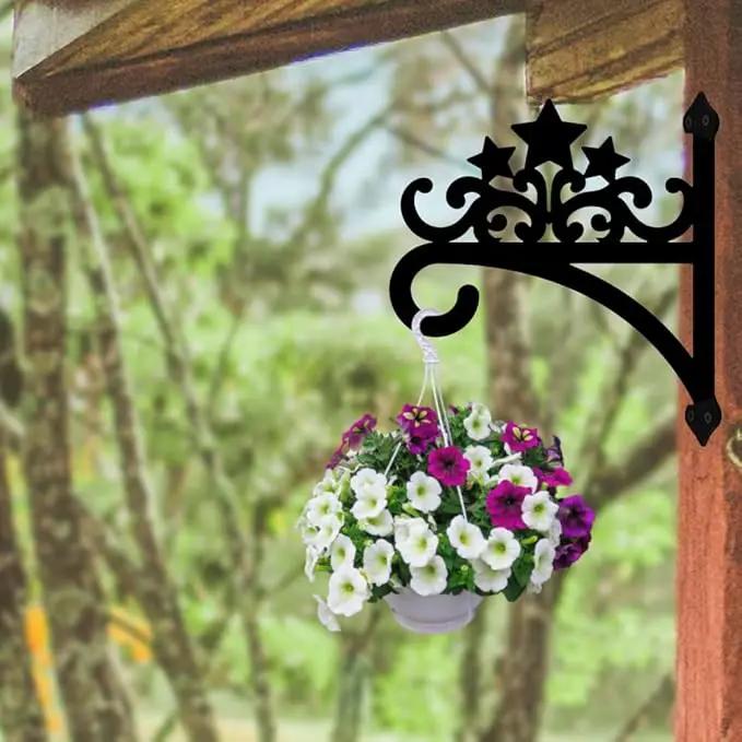 peacoblue Iron Plant Hanger Hook for Outdoor Indoor Hanging Plant Flower Fern Pot Lantern Bird Feeder,12"x14" Weather Resistant Metal Wall Holder for Porch Garden Farmhouse(Five-Pointed Star) by GreenHaven Gardens