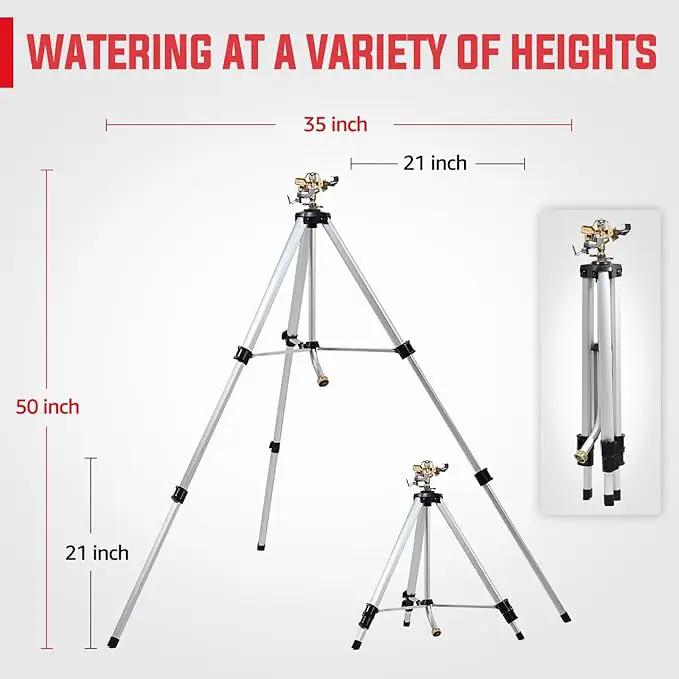 YAMATIC Impact Sprinkler on Adjustable Tripod Base, 360 Degree Large Area, Heavy Duty Adjustable Pulsator Sprinkler for Lawn, Yard and Grass Irrigation, Spray up to 20-90ft(Brass Head) by GreenHaven Gardens