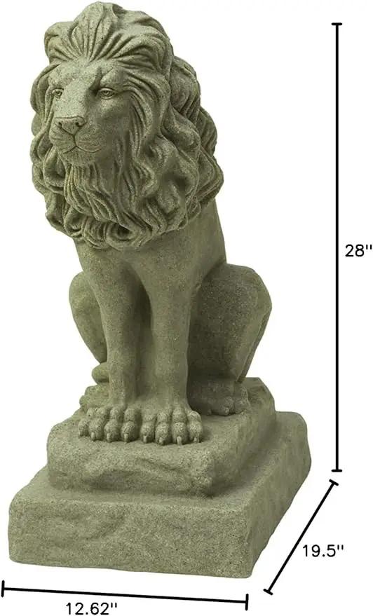 EMSCO Group Guardian Lion Statue – Natural Sandstone Appearance – Made of Resin – Lightweight – 28” Height by GreenHaven Gardens