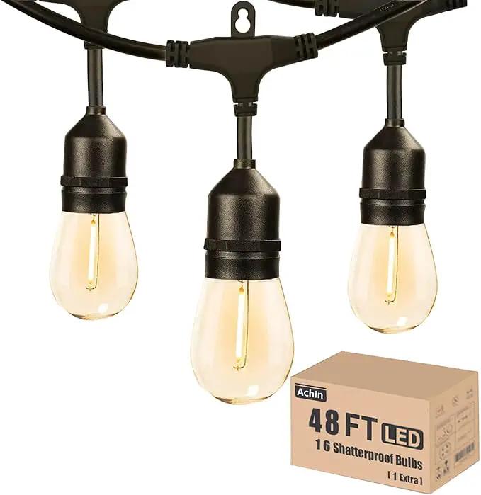 Achin Outdoor String Lights 48FT Dimmable Warm 2200K LED Patio Lights Outdoor Waterproof with 16 Plastic Bulbs Shatterproof String Lights for Outside Deck Gazebo Bistro Lights by GreenHaven Gardens