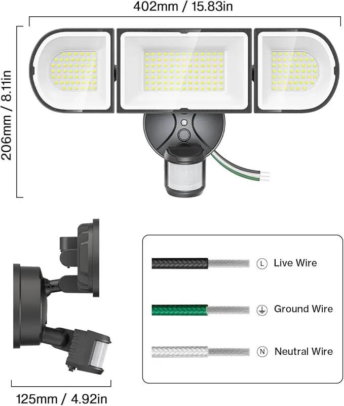 Olafus 180W Motion Sensor Outdoor Lights, 18000lm Dusk to Dawn LED Flood Lights Outdoor Wired, 6500K Daylight Motion Lights for Outside, IP65 Waterproof Exterior Security Light, Black by GreenHaven Gardens
