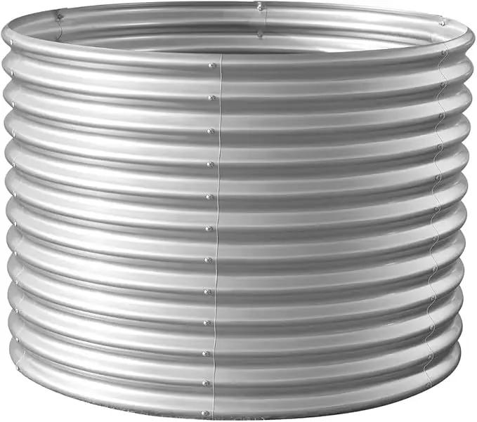 Land Guard 4×4×3ft Galvanized Raised Garden Bed Kit, Round Galvanized Planter Raised Garden Boxes Outdoor, Large Metal Raised Garden Beds for Vegetables, Silver by GreenHaven Gardens