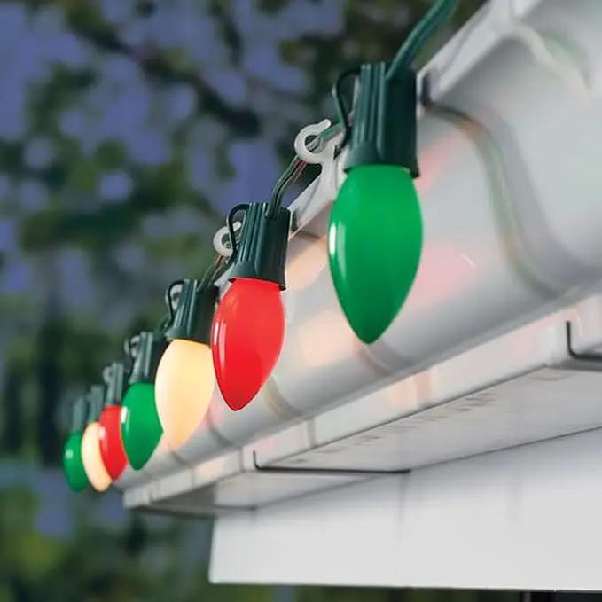 25Ft Red, White, and Green C9 Outdoor Christmas Lights with 26 Incandescent Bulbs (1 Spare), Extendable C9 Christmas String Lights for Tree, Roofline by GreenHaven Gardens