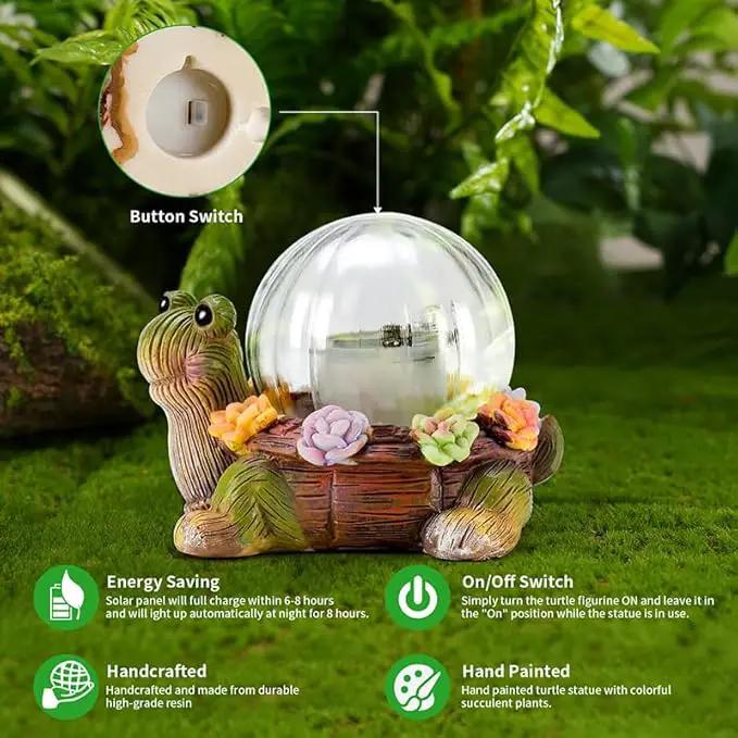 Solar Mini Turtle Garden Statue Lights for Outdoor Decor with Cracked Glass LED Figurine Lighting Resin Succulent Tortoise Decorations for Patio Lawn Yard Home Housewarming Mom Wowen Gifts by GreenHaven Gardens