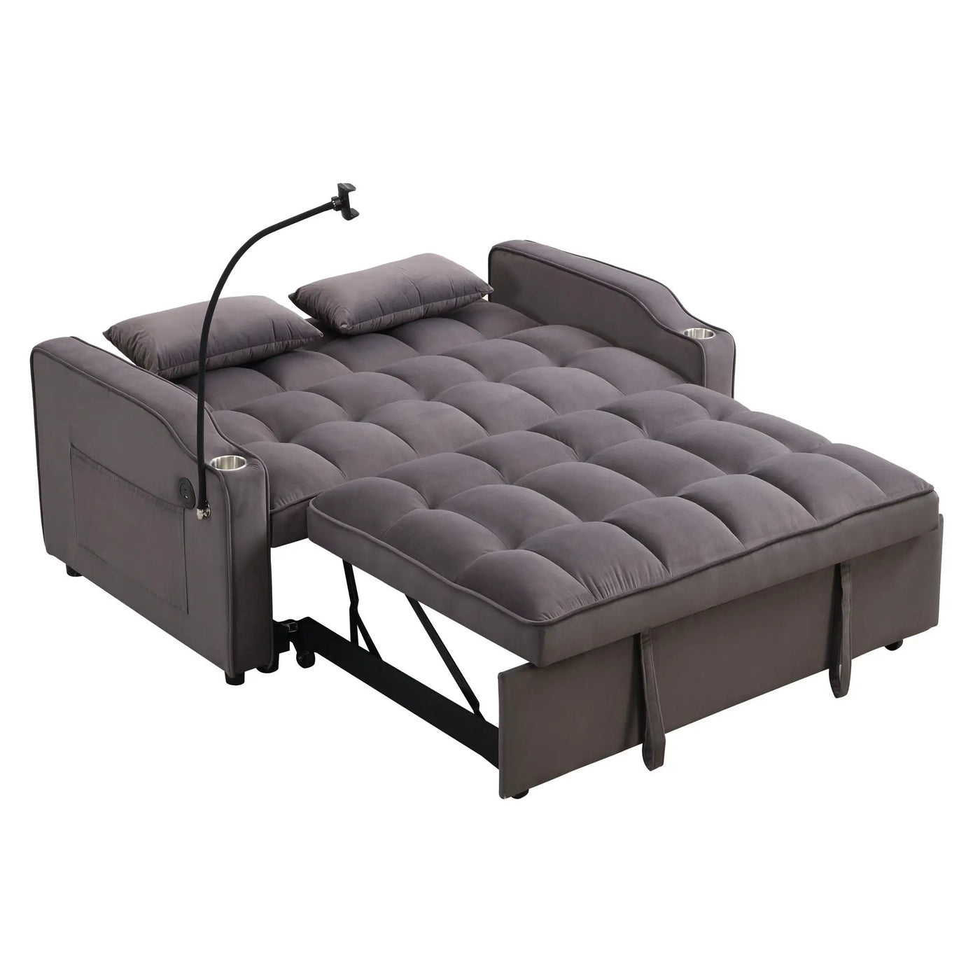 Modern Loveseat Futon Sofa With Pullout Bed, Adjustable Reclining Backrest, Toss Pillows by HouseOfZazla