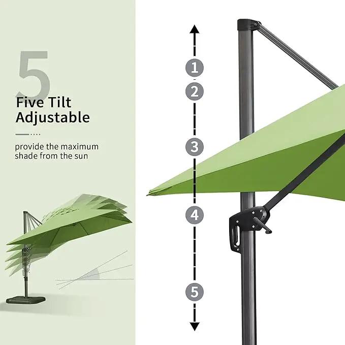 PURPLE LEAF 10' X 13' Square Cantilever Umbrella Patio Umbrella with Base Outdoor Umbrella Aluminum Offset with 360-degree Rotation for Garden Deck Pool Patio Apple Green by GreenHaven Gardens