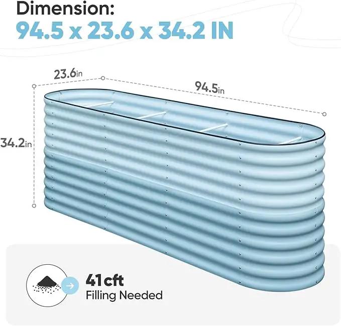 KING BIRD Raised Garden Bed 2.85 ft Tall 9 in 1 Galvanized Planter Garden Box Outdoor for Gardening, Deep Root Vegetables, Flowers 94.5X23.6X34.2 in, Light Blue by GreenHaven Gardens