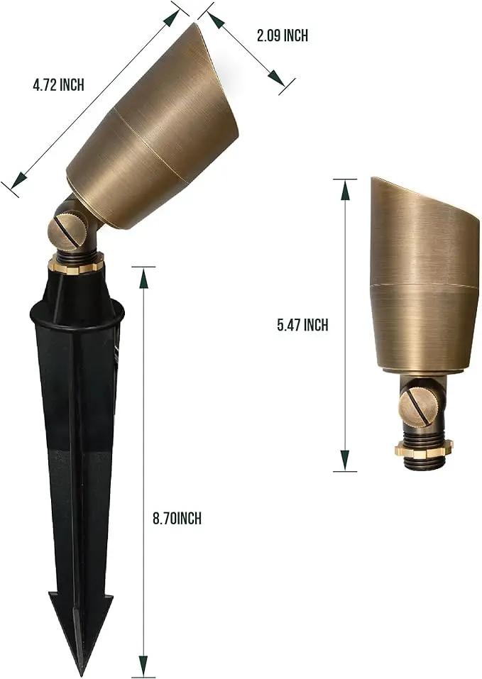 GKOLED 6 Pack Solid Brass Low Voltage Compact Spotlight, 12V AC/DC Waterproof Outdoor Landscape Spot Lights, Up Light with 5W 2700K MR16 Bulb for House Trees Garden Yard Lawn, Stake Included by GreenHaven Gardens