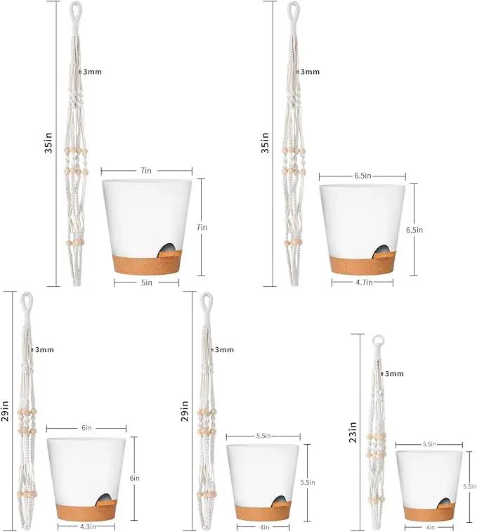 GARDIFE Hanging Planters for Indoor Plants,5Pcs Hanging Basket for Indoor Boho Home Decor,Macrame Plant Hanger,35 Inches,29Inch,23Inch, Ivory,Self Watering Planters, 7/6.5/6/5.5/5 Inch,White&White by GreenHaven Gardens