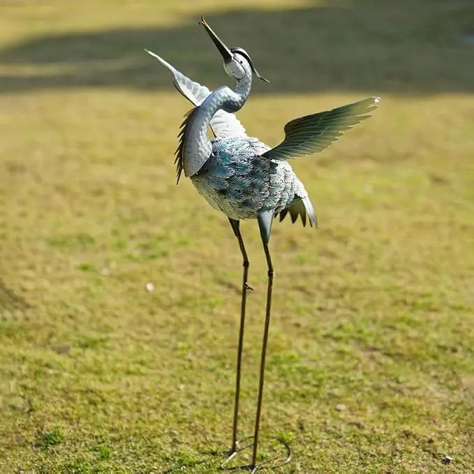 DREAMSOUL 40" Large Blue Heron Garden Statues Metal Crane Outdoor Statues Yard Art, Bird Statue for Backyard Lawn Patio Outside Decor by GreenHaven Gardens