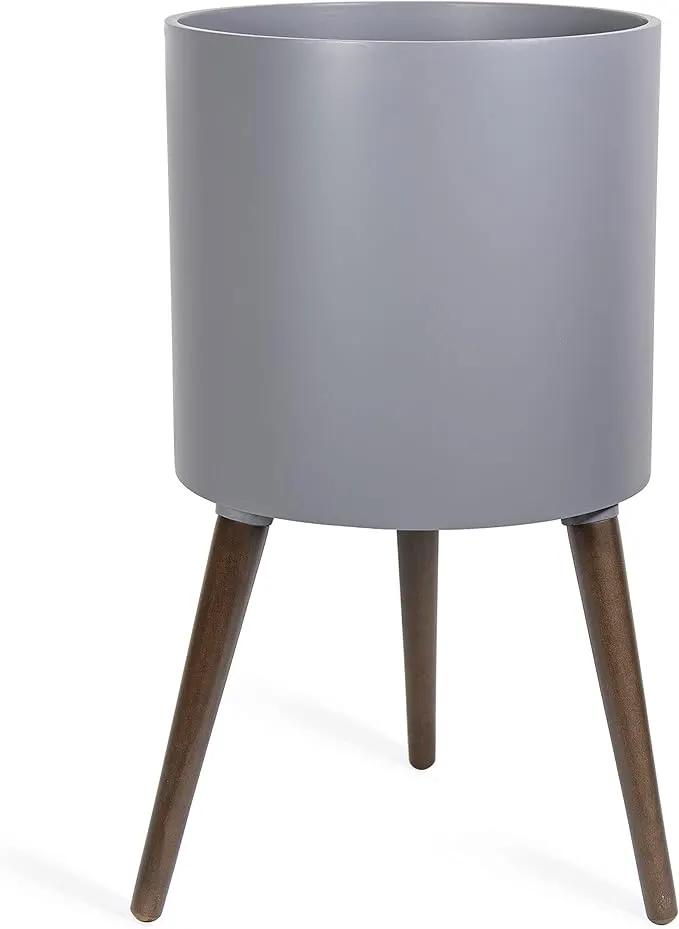D'vine Dev 14 Inch Planter Pot with Stand, Mid-Century Tall Plant Pot with Legs for Indoor Plants, X-Large, Grey, 88-O-D-3 by GreenHaven Gardens