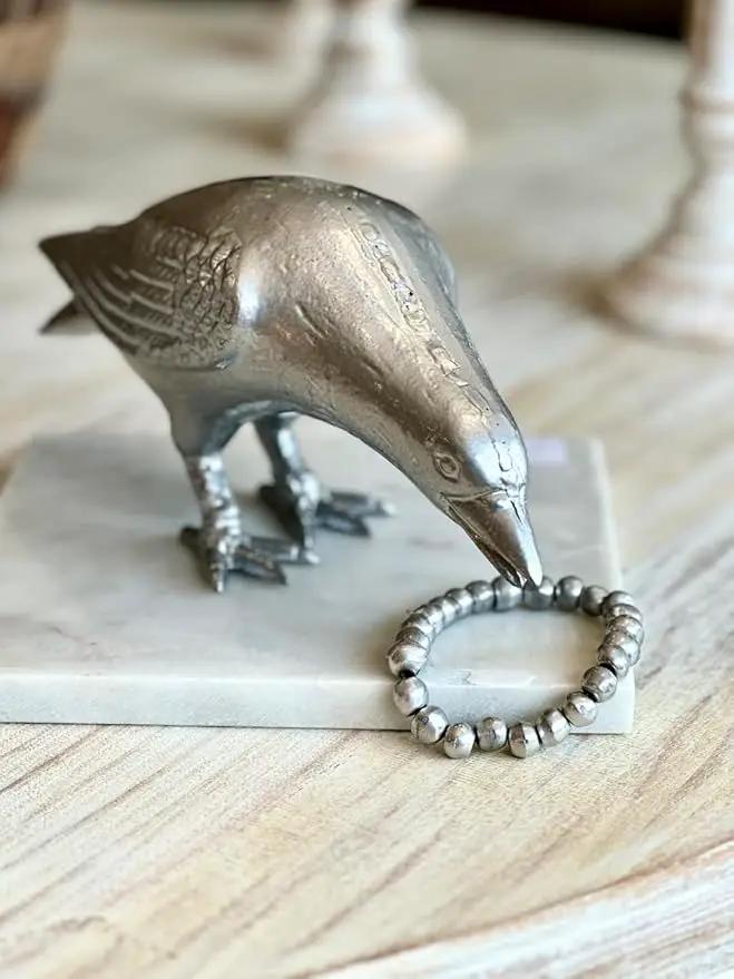 NACH Cast Iron Crow Statue, Head Down Raven, Large Garden Statues, Crow Garden Sculpture, Bird Figurines Home Decor, Raven Decor, Antique Metal Bird Statue, 10 x 3.5 x 6 inches, JS-90-7117AM by GreenHaven Gardens