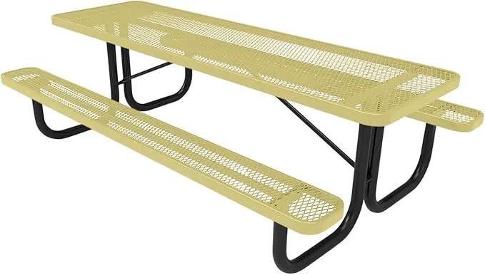 Coated Outdoor Furniture Heavy-Duty Portable Outdoor Picnic Table, Thermoplastic Coated Expanded Metal Commercial-Grade Patio Dining Furniture Made in America (8ft Rectangular, Textured Sandstone) by GreenHaven Gardens