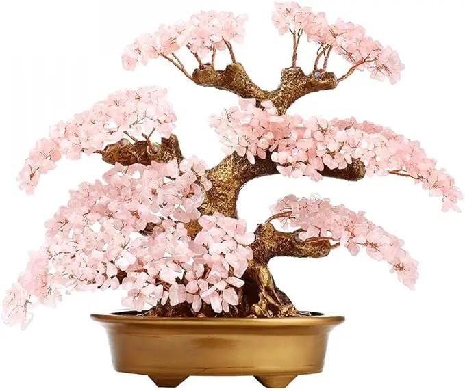 Feng Shui Money Tree Large Pine Tree Style Crystal Quartz Lucky Tree Gem Tree for Office Home Feng Shui Decoration for Wealth/Fortune and Luck (Pink) by GreenHaven Gardens