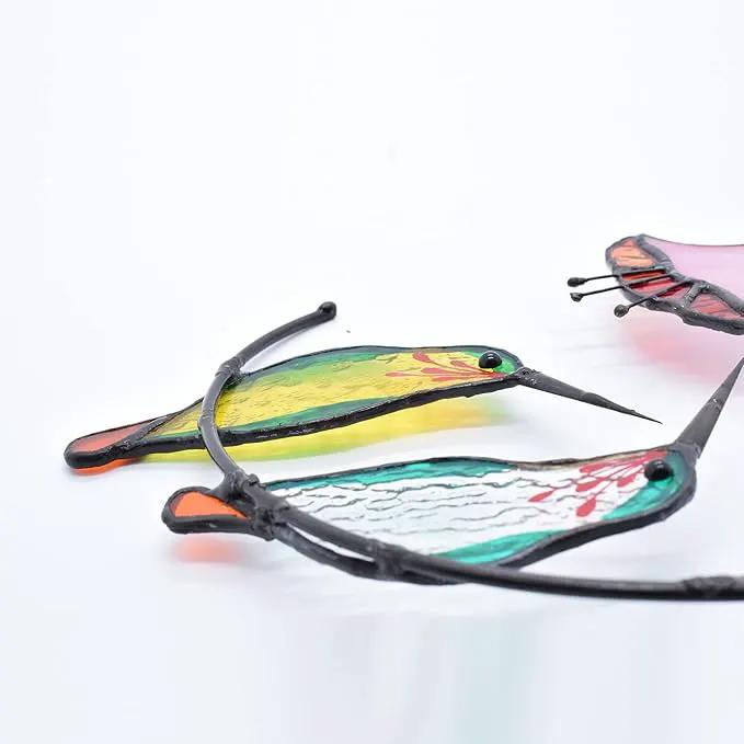 Lolitarcrafts Hummingbird with Flower Stained Glass Suncatcher Bird Stained Glass Window Hangings Hummingbird Gift for Home Decor (Green 1 Pair) by GreenHaven Gardens
