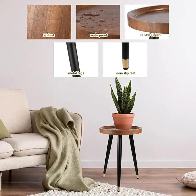 Plant Stand Indoor,Mid Century Walnut Wood Plant Table, Heavy Duty Metal Tall Flower Pot Stand,Modern Round Small Side End Table with Raised Design(12"x17") (2, 12 x 17 in) by GreenHaven Gardens