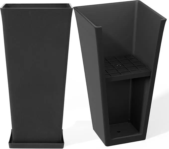 LA JOLIE MUSE 30 inch Tall Black Planters Set of 2, Indoor/Outdoor Rectangular Large V Shaped Taper Planters for Front Door by GreenHaven Gardens