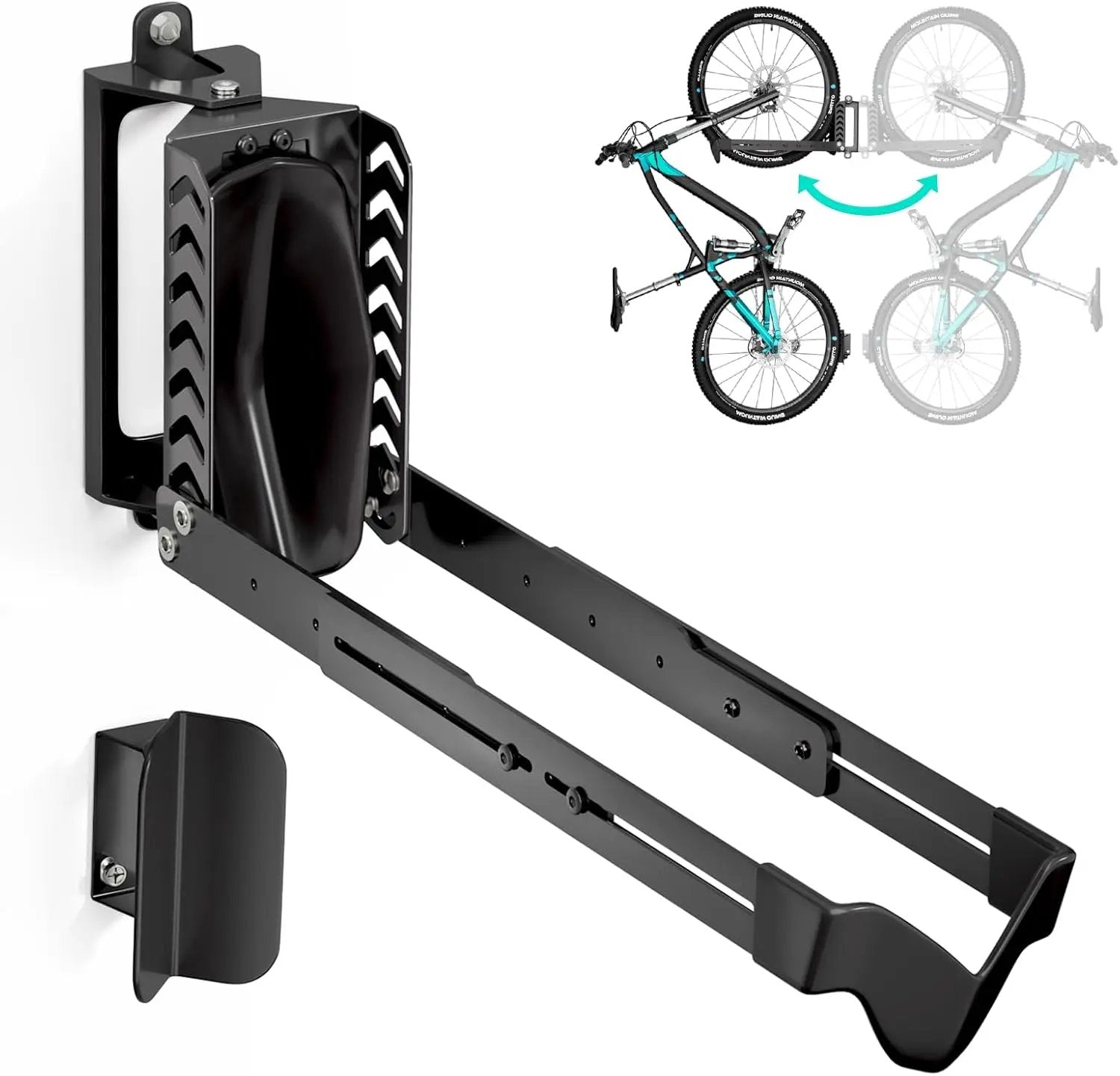Swivel Bike Rack Wall Mount, Bike Hangers for Garage, Space-Saving Vertical Bike Holder, Holds up to 77 lbs, Bicycle Wall Hanger Storage, No Heavy Lifting Required Indoor Hanging Bike Rack-Black by GreenHaven Gardens