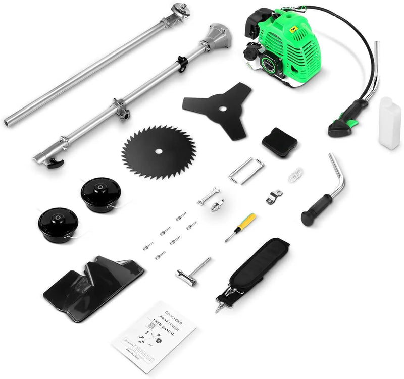 58CC Weed Wacker Brush Cutter, Gas Powered String Trimmer 4-in-1 Gas Weed Eater with 4 Detachable Heads Straight Shaft 2-Cycle for Weed, Brush(Green) by GreenHaven Gardens
