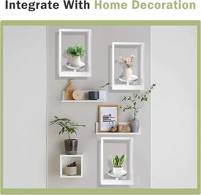 Picture Frame Plant Holder, Wall Mount Plants shelf Indoor Outdoor, Metal Hanging Planters Stand Decor, Window Planter Hanger Shelves, Modern Floating Ornament Rack Art for Home & Garden(White 3pc) by GreenHaven Gardens