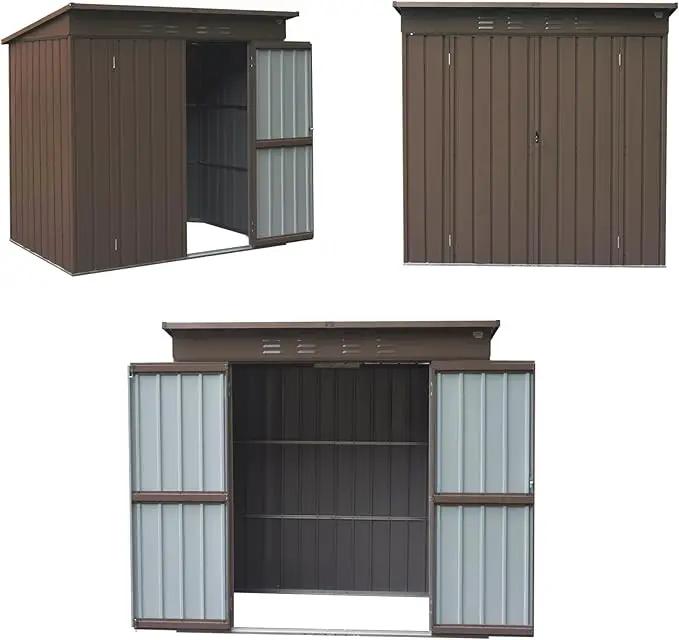 Domi Outdoor Storage Shed 6' x 4.5’, Metal Garden Shed with Galvanized Steel Frame for Bike, Tools, Lawn Mowers, Pool Toys, Outdoor Storage Cabinet with Lockable Door for Garden Lawn Patio (Brown) by GreenHaven Gardens
