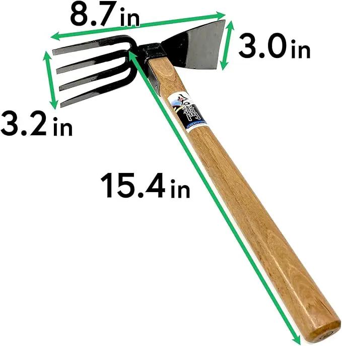 HACHIEMON Japanese Craftsmanship Garden Hand Tool Hoe and Cultivator Hand Tiller - Sturdy and Sharp by GreenHaven Gardens