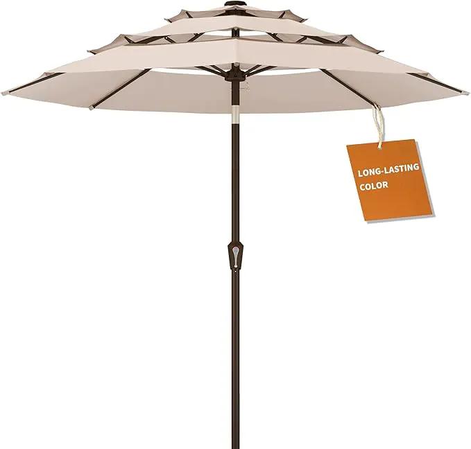 Kingdura 10ft 3-Tier Patio Umbrella, Outdoor Table Umbrella with Easy Crank & Tilt, 8 Reinforced Ribs, UV Protection for Deck, Pool, Market, Backyard (Beige) by GreenHaven Gardens