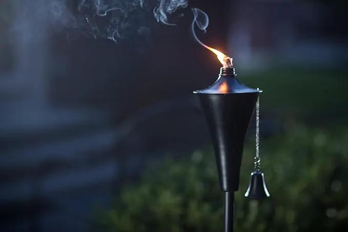 Set of 4, Oahu Premium Metal Patio Torches, 53" Tall- Tiki Style/w Snuffer, Fiberglass Wick & Large 16oz Oil Lamp for Deck, Patio, Lawn, Garden, Luau (Smooth Black) by GreenHaven Gardens