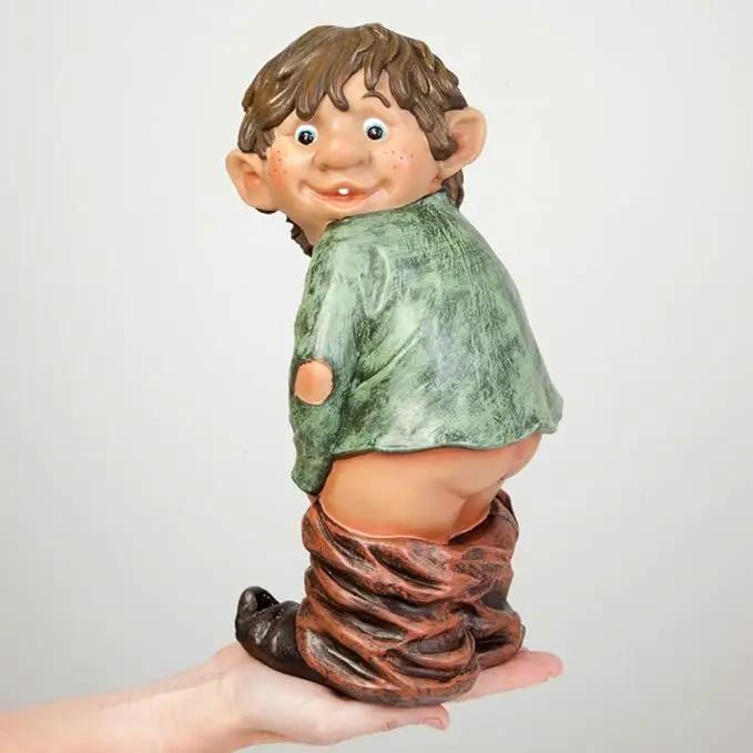 Bits and Pieces - Caught with His Pants Down Garden Statue - Naughty Gnome Yard Art, Funny Elf - Polyresin Statue Measures 13-1/2" High x 5" Wide by GreenHaven Gardens