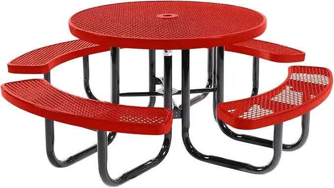 Coated Outdoor Furniture Heavy-Duty Portable Outdoor Picnic Table with Umbrella Hole, Expanded Metal Commercial-Grade Patio Dining Furniture Made in America (46" Round Top, Red) by GreenHaven Gardens