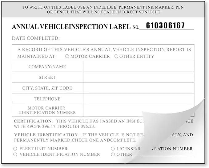 Annual Vehicle Inspection Report Form with Red Exterior Aluminum Inspection Label (6"x3.5"), and White Interior Inspection Label (5"x4") 25-pk by GreenHaven Gardens