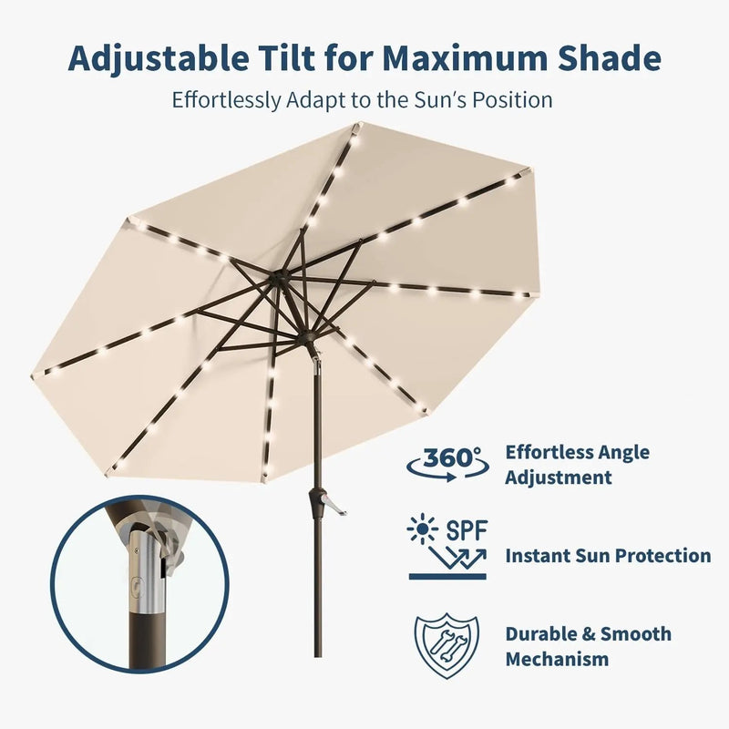 10FT Solar Umbrella 32 LED Lighted Patio Umbrella Table Market Umbrella w/Tilt and Crank, UV-Resistant Outdoor Umbrella for Pool, Garden, Deck, Beige by GreenHaven Gardens