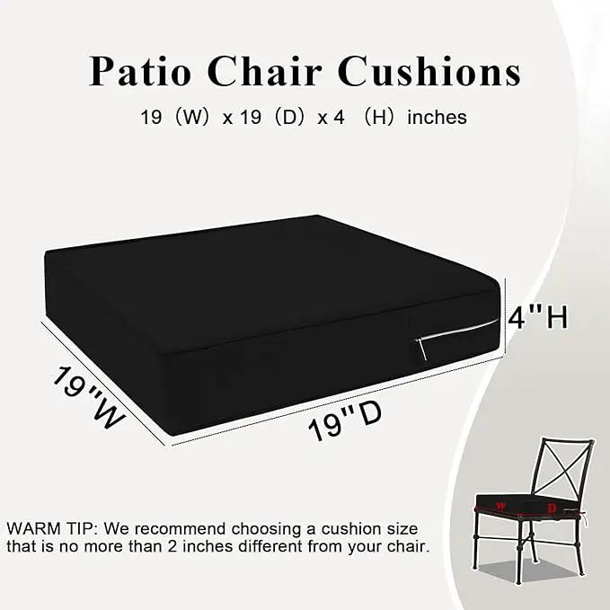 Outdoor Chair Cushions Set of 2 for Patio Furniture 19x19x4 Inch Waterproof Patio Chair Cushion 3 Year Color Fastness Square Elastic Foam Garden Couch Pads with Ties and Handle,Black by GreenHaven Gardens