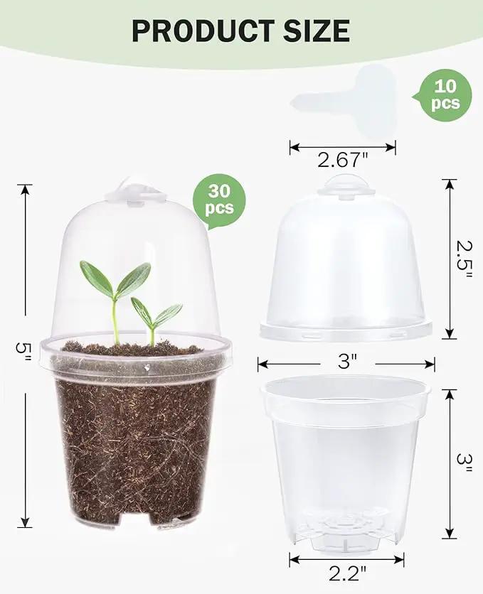 homenote Clear Nursery Pots for Plants,3 Inch Plant Pot for Planting with Humidity Domes Plastic Seedling with Drainage Holes Seed Starter Flower High Transparency (30 Pack) by GreenHaven Gardens